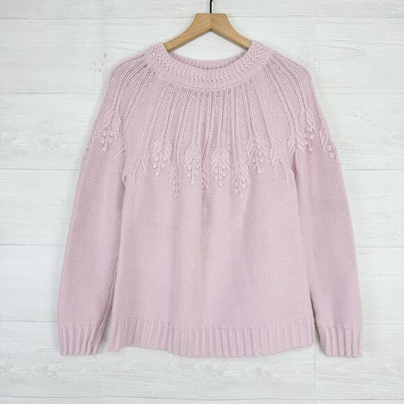Talbots Knit Sweater Women Medium Embroidered Light Pink Preppy Coquette Crew - Picture 2 of 14